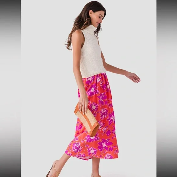 NWT By Together Maui Strapless Dress Orange Pink Floral Midi Small - Picture 3 of 7